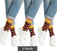 3 pares de calcetines largos de algodón Moustard Mardi Gras para hombre con estampado integral de arlequín y gorro de bufón 17S-MGRASS-M Amarillo/Rojo oscuro/Amarillo