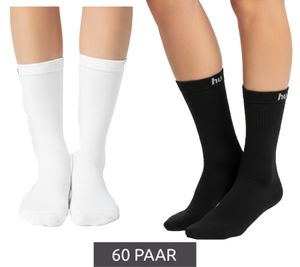 Lot de 60 paires de chaussettes de sport basiques hummel pour femmes et enfants, en coton, blanches ou noires, avec logo de la marque (réf. 205603).