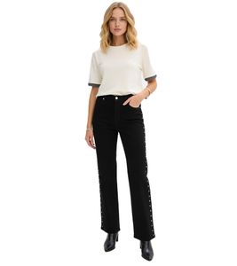 Extravagant Women's Twill Trousers, Modern Cut, Slim Fit with Rivets, 974561 Black