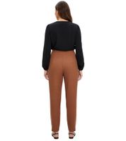 Comfortable Women's Pleated Wool-Look Trousers, Loose Fit, Casual Trousers 923572 Brown