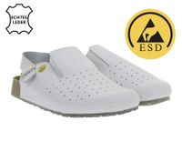 Sandalias de trabajo HSM antideslizantes para mujer, de piel auténtica con protección ESD y clase de protección SRC, de segunda mano, de grado B, color blanco.