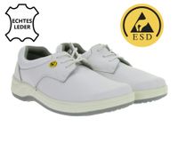 Zapatos de trabajo con cordones hsm para mujer, antideslizantes, con certificación ESD, de piel auténtica, clase de protección SRA, de caña baja, profesionales, de segunda mano, de grado B, color blanco.