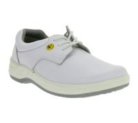 Zapatos de trabajo con cordones hsm para mujer, antideslizantes, con certificación ESD, de piel auténtica, clase de protección SRA, de caña baja, profesionales, de segunda mano, de grado B, color blanco.