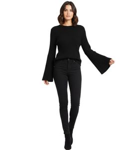 Extravagant Women's Knit Sweater with Bell Sleeves, Fine Knit, Everyday Sweater 908376 Black