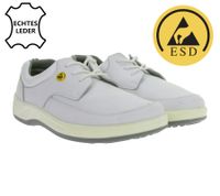 Chaussures de travail à lacets pour homme, antidérapantes, conformes aux normes ESD, en cuir véritable, classe de protection SRA, basses, de qualité professionnelle, de second choix (catégorie B), blanches.