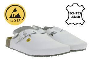 Sandalias de trabajo HSM antideslizantes para hombre, compatibles con ESD, de piel auténtica con clase de protección SRA, de segunda mano, de grado B, color blanco.