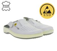 Sandalias de trabajo HSM antideslizantes para mujer, de piel auténtica con protección ESD y clase de protección SRC, de segunda mano, de grado B, color blanco.