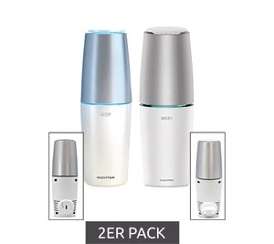 2er Pack RiCHTER UV-Luftreiniger Luftsterilisator UV-Desinfektion Luftreinigung Geruchsentfernung MSP Weiß/Silber Tragbar mit USB-Anschluss oder Stationär mit Netz-Anschluss