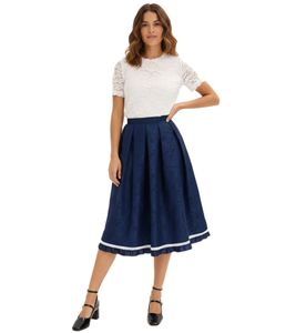 Fashionable Women's Dirndl Skirt, Traditional Skirt with Paisley and Lace 905168 Dark Blue