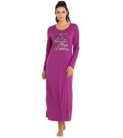 Cozy women's nightdress with smock details: long nightgown with slit, 2-piece pajama set, or short nightgown with lace. Available in red, purple, black, or gray/pink.