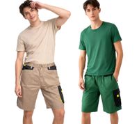 PUREWORK Herren Arbeits-Shorts mit 6 Taschen Cargo-Bermuda nachhaltige Arbeits-Hose Grün/Schwarz/Gelb oder Beige/Schwarz/Gelb