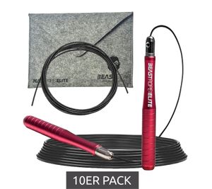 Corda per saltare BEASTGEAR Elite Premium in alluminio, confezione da 10, 3 m di lunghezza, per fitness avanzato, boxe, MMA, HIIT, allenamento con pesi e Double Unders, rosso/nero