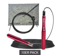 Corda per saltare BEASTGEAR Elite Premium in alluminio, confezione da 10, 3 m di lunghezza, per fitness avanzato, boxe, MMA, HIIT, allenamento con pesi e Double Unders, rosso/nero