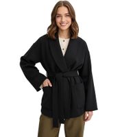 kurz geschnittene Damen Jacke elegante Übergangs-Jacke in Woll-Optik 954641 Schwarz