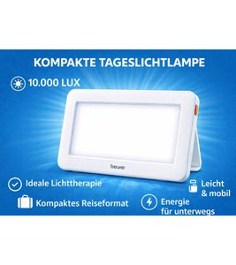 beurer TL 20 Tageslichtlampe Lichtstärke von 10.000 Lux kompakt für unterwegs Lichttherapie 16,5 x 8,5cm Weiß