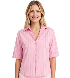 Stylische Damen Hemdbluse im Nadelstreifen-Design Kurzarm-Hemdbluse 912758 Rosa
