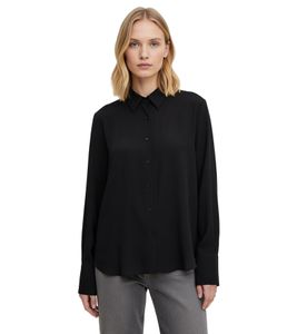 langärmlige Damen Bluse aus Viskose-Mix mit Ballon-Saum Sommer-Shirt 921905 Schwarz