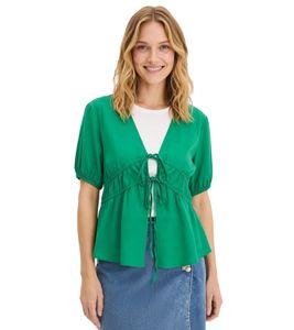lässige Damen Bluse mit weiten Ärmeln und Bindeband Sommer-Shirt 917998 Grün