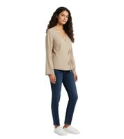 stilsichere Damen Wickel-Bluse Cord-Bluse mit Bindeband 903285 Beige