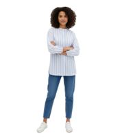 Blusa clásica de popelina para mujer de puro algodón con cuello alto y manga larga 979642 azul claro