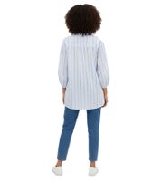 Blusa clásica de popelina para mujer de puro algodón con cuello alto y manga larga 979642 azul claro