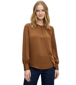 Flowing Satin Blouse for Women with a Subtle Sheen, Dressing Blouse 935646 Brown