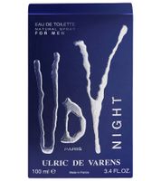 Seducente Eau de Toilette da uomo Ulric De Varens Night Paris, fragranza corpo fruttata e orientale, 100 ml, blu