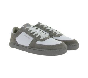 Chaussures minimalistes sportives GROUNDIES Hamptons 2.0 pour homme - Baskets basses en cuir véritable avec semelle TrueSense - Chaussures à lacets GND-210256-06 - Gris/Blanc