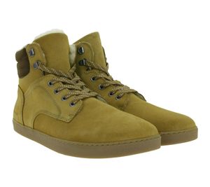 zeitlose GROUNDIES Barfußschuhe Vancouver widerstandsfähige Herren Echtleder Trekking Boots mit TrueSense und Schafwolle GND-220242-33 Camel-Beige