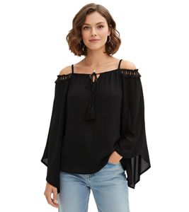stilvolle Damen Bluse Off-Shoulder Shirt mit Carmen-Ausschnitt und Fledermausärmeln Sommer-Bluse 936235 Schwarz