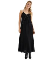 Robe maxi confortable pour femme, robe évasée en coton à fines bretelles 905163 Noir