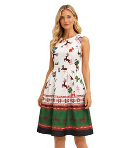 Robe de soirée élégante sans manches pour femme, imprimé festif et jupe évasée 967618 noir/rouge