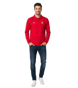Polo homme PUMA X Scuderia Ferrari Race, manches longues, 100 % coton, rouge (réf. 627049 02)