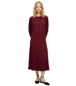 drapiertes Damen Midi-Kleid langärmliges Übergangs-Kleid Business-Kleid 957708 Rot