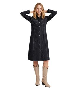 zeitloses Damen Denim-Kleid mit Kent-Kragen nachhaltiges Hemdblusen-Kleid Jeans-Kleid 949047 Dunkelblau