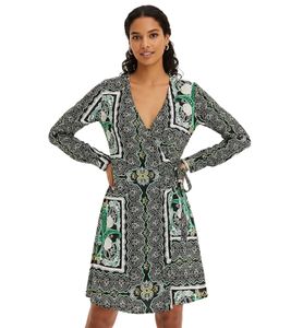 sommerliches Damen Mini-Kleid Wickel-Kleid mit Paisley-Muster 942167 Schwarz/Grün/Weiß