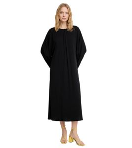 drapiertes Damen Midi-Kleid langärmliges Übergangs-Kleid Business-Kleid 961129 Schwarz