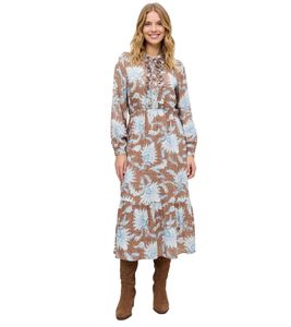 verträumtes Damen Maxi-Kleid Rüschen-Kleid Große Größen 928537 Braun/Blau