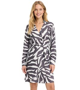 weich fließendes Damen Mini-Kleid Wickel-Kleid mit Zebra-Muster Langarm 909393 Schwarz/Weiß