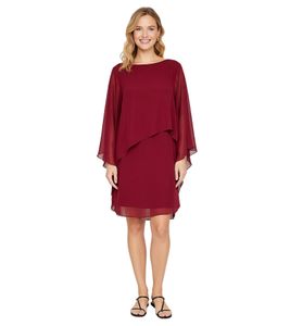 elegantes Damen Abend-Kleid Chiffon-Kleid mit langen Ärmeln Cocktail-Kleid 936983 Bordeaux-Rot