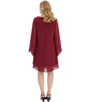 elegantes Damen Abend-Kleid Chiffon-Kleid mit langen Ärmeln Cocktail-Kleid 936983 Bordeaux-Rot