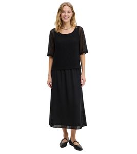 asymmetrisches Damen Midi-Kleid 2-in1 Look Lagen-Kleid 948371 Schwarz