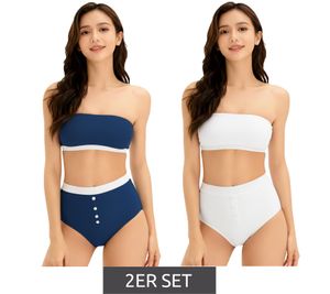 2er Set Damen Bandeau-BH trägerloser BH aus Bio-Baumwolle ohne Bügel 948684 Blau/Weiß