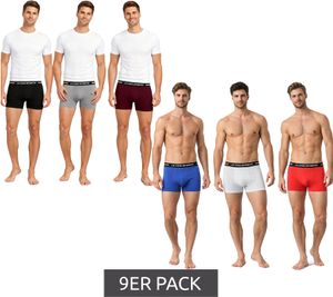 9er Sparpack Le Coq Sportif Basic Boxer Herren Boxer-Shorts Baumwoll-Unterhose Unterwäsche Grau/Bordeaux/Schwarz oder Rot/Hell-Grau/Blau