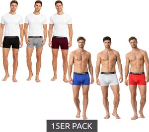 15er Sparpack Le Coq Sportif Basic Boxer Herren Boxer-Shorts Baumwoll-Unterhose Unterwäsche Grau/Bordeaux/Schwarz oder Rot/Hell-Grau/Blau