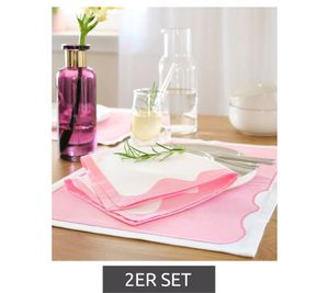 2er Tischsets aus Bio Baumwolle mit farbiger Kante Wohn-Dekoration Tischschmuck 30x40cm 931860 Weiß/Rosa