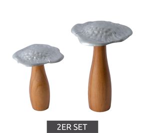 2er Set Dekorative Pilz-Figuren Herbstdekoration Wohn-Dekoration 907491 Silber/Braun