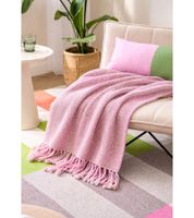 Extra weiche Kuscheldecke mit Fransen – melierte Wohndecke / Sofa Plaid 130 x 160 cm rosa/grau