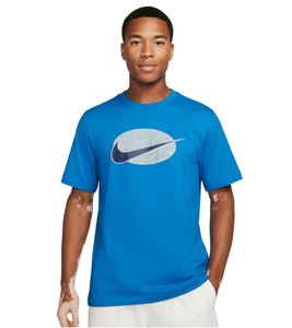 klassisches NIKE Swoosh Herren T-Shirt Fitness-Shirt mit großem Print Baumwoll-Shirt Kurzarm-Shirt FQ5929-435 Blau