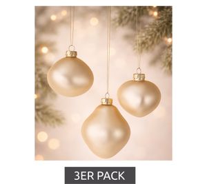 3er Pack Weihnachtskugeln in organischen Formen Glas-Kugeln Wohn-Dekoration 932825 Champagner matt